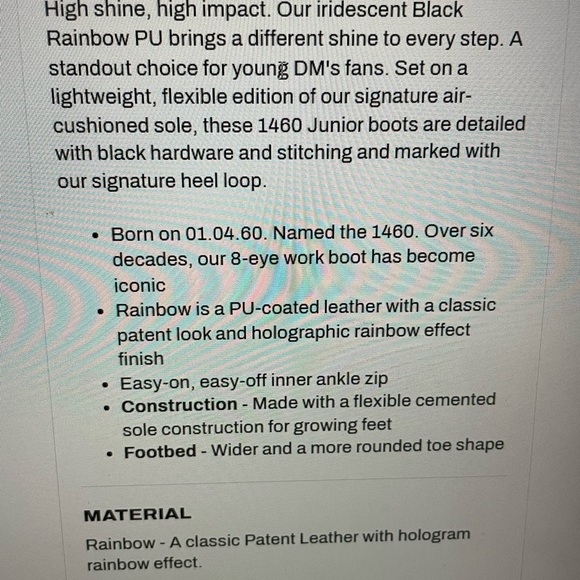 EUC Girls Dr. Martens Shiny Black Boots Rainbow Iridescent girls size 3 - Picture 3 of 11